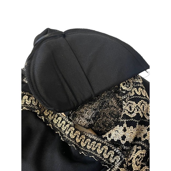 R&M Richards Twin Set Jacket 16W Attached Camisole Top Black Gold Beaded Fringe - Picture 9 of 12